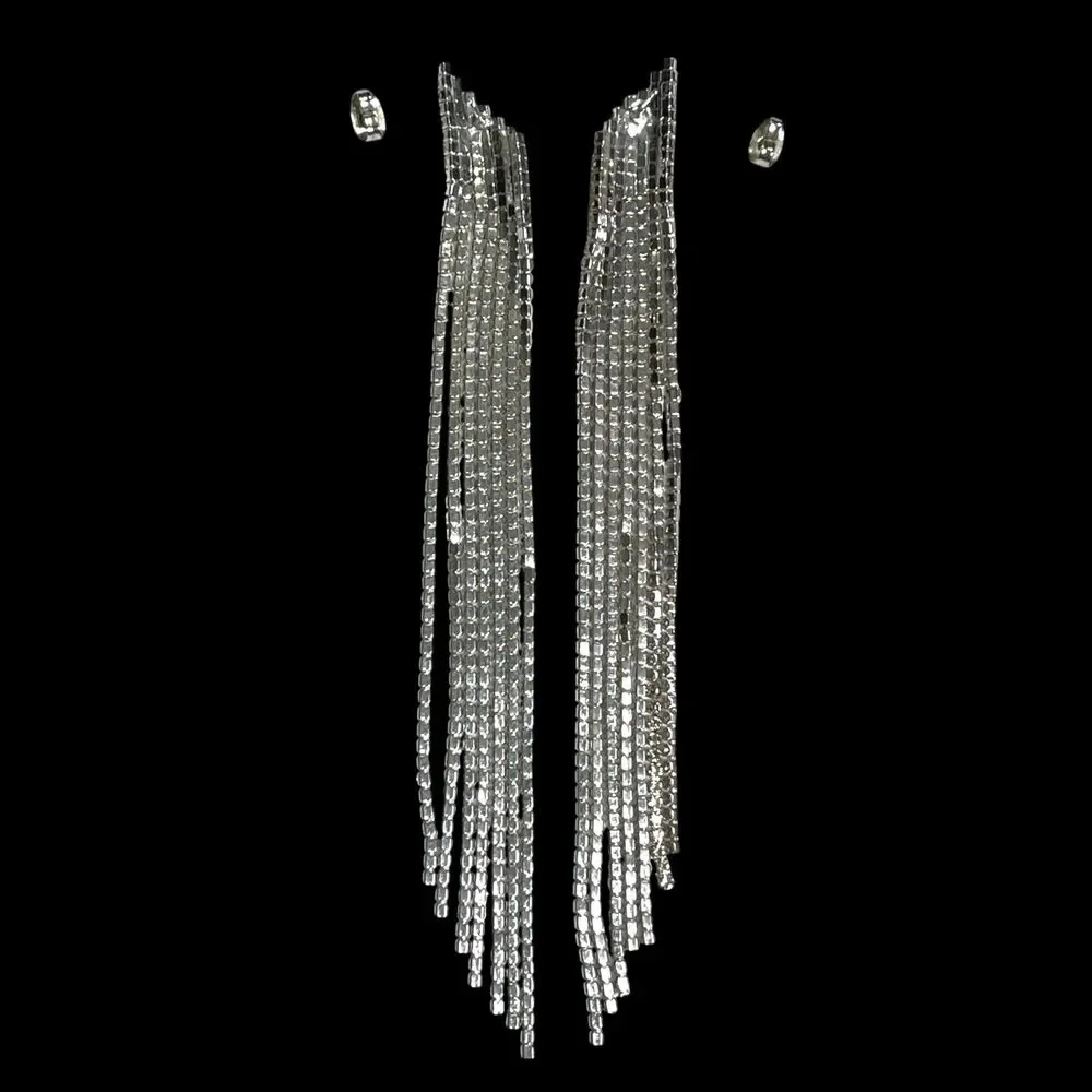 Waterfall Rhinestone Earrings Dangle Fringe Crystal 5